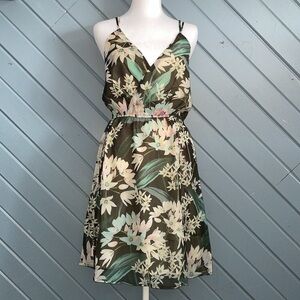 Miss Me Floral Green Cream Crisscross Back Midi Dress